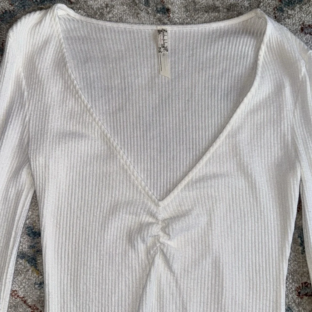 Intimately Free People Cozy Up With Me Ribbed Deep V Neck Bodysuit Ivory M